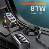 FR-424 36W PD Hızlı Şarj Destekli Çoklu USB & Type-C Çıkışlı Araç Şarj Cihazı - RGB Aydınlatmalı - 4