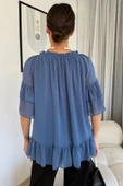 Yaka Lastikli Şifon Bluz 6022-İndigo - 7