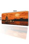 SonicTouch UltraGrand Kız Kulesi ve İstanbul Silueti Turuncu Dikişsiz Xxl Gaming Oyuncu Masaüstü Klavye Mouse Pad 40x90C - 2