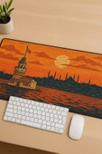 SonicTouch UltraGrand Kız Kulesi ve İstanbul Silueti Turuncu Dikişsiz Xxl Gaming Oyuncu Masaüstü Klavye Mouse Pad 40x90C - 4