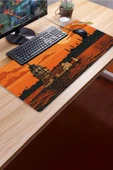 SonicTouch UltraGrand Kız Kulesi ve İstanbul Silueti Turuncu Dikişsiz Xxl Gaming Oyuncu Masaüstü Klavye Mouse Pad 40x90C - 3