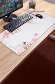 SonicTouch UltraGrand Bahar Dalları Gri Pembe Dikişsiz Xxl Gaming Oyuncu Masaüstü Klavye Mouse Pad 40x90Cm - 3