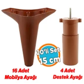 Mobilya Kanepe Koltuk TV Ünitesi Destek Ayağı 15 cm Kahverengi Ayakları 20'li Set thumbnail 1