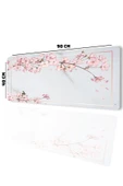 SonicTouch UltraGrand Bahar Dalları Gri Pembe Dikişsiz Xxl Gaming Oyuncu Masaüstü Klavye Mouse Pad 40x90Cm - 2