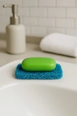 Valerine Life Turkuaz Sabunluk Kaymaz Kıvırcık Lif Dokulu Hızlı Kuruyan Su Tahliyeli Sabun Altlığı 7x11cm 3 Adet - 1