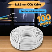 TTR CCA Çok Telli Elektrik Kablosu Topraklı Bakır İletken Damarlı Beyaz Kablo 3x1.5 mm 100 Metre - 1