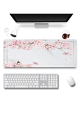 SonicTouch UltraGrand Bahar Dalları Gri Pembe Dikişsiz Xxl Gaming Oyuncu Masaüstü Klavye Mouse Pad 40x90Cm - 1