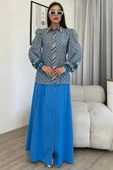 Desenli Gömlek Etek İkili Takım 4701-Mavi - 3