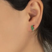 Vaoov 925 Ayar Gümüş Mineli Yeşil Yaprak ve Uğurböceği Küpe thumbnail 1