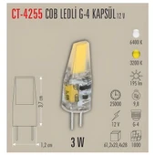CATA 12v 3w Cop Ledli Kapsül Ampul G4 Duylu 3200K Günışığı (30w Işık Verir) - 3