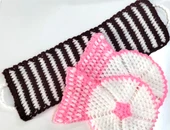 El işi örme Pembe-Beyaz Bordo üçlü Takım Banyo Lifi - 1