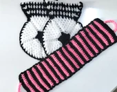 El işi örme Siyah Beyaz iki renkli pembe-siyah üçlü Takım Banyo Lifi - 1