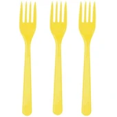 SARI RENK ÇATAL 25 ADET Sert Dayanaklı Plastik Lüks Kullan At  Doğum Günü Parti Çatalı thumbnail 2