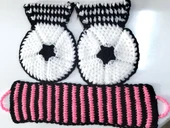 El işi örme Siyah Beyaz iki renkli pembe-siyah üçlü Takım Banyo Lifi - 2