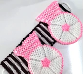 El işi örme Pembe-Beyaz Bordo üçlü Takım Banyo Lifi - 2