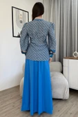 Desenli Gömlek Etek İkili Takım 4701-Mavi - 5