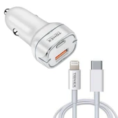 Tonex LA-38W PD + USB-A Type-C to Lightning Kablolu Araç İçi Şarj Aleti Set - 1