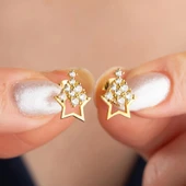 Vaoov 925 Ayar Gümüş Süzülen Taşlı Yıldız Küpe thumbnail 3