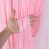 METALİZE DOĞUM GÜNÜ, PARTİ ARKA FON PERDE PEMBE PÜSKÜLLÜ 90x200 - 2