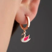 Vaoov 925 Ayar Gümüş Mineli Beyaz Kuğu Çocuk Küpe thumbnail 1