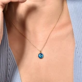 14 Ayar Altın Kaplama Göz Boncuğu Kolye - CNS00621 thumbnail 4