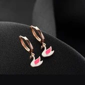 Vaoov 925 Ayar Gümüş Mineli Beyaz Kuğu Çocuk Küpe thumbnail 3