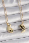 316L Çelik Gold Renk Zincir Zirkon Taşlı Ying Yang Model Gün Batımı İşlemeli Arkadaşlık Kadın Kolye - TJ-BKO10029 - 2