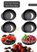 6’lı Set Mini Boy Tart Kalıbı Çıkartılabilir Tabanlı Turta Kalıbı Karbon Çelik Kek Kalıbı 10 cm - 1