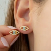 Vaoov 925 Ayar Gümüş Taşlı Göz Küpe thumbnail 2