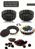 6’lı Set Mini Boy Tart Kalıbı Çıkartılabilir Tabanlı Turta Kalıbı Karbon Çelik Kek Kalıbı 10 cm - 3