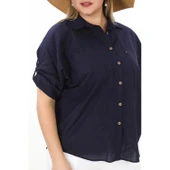 %100 Cotton Yazlık Organik Büyük Beden Kadın Gömlek - 2