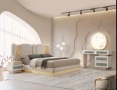 TURKUAZ MDF BAZALI LEDLİ YATAK ODASI TAKIMI thumbnail 2