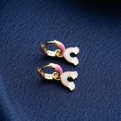 Vaoov 925 Ayar Gümüş Mineli Pembe Gökkuşağı Çocuk Küpe thumbnail 2