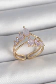 Pirinç Gold Renk Mor Damla Zirkon Taşlı Taç Model Kadın Yüzük - TJ-BYK3715 - 1