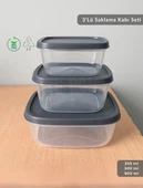 3'lü Saklama Kabı Seti Kare Erzak Kabı Bpa Free Derin Dondurucu için Uygun 250-500-1500 ml - 2