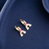 Vaoov 925 Ayar Gümüş Mineli Pembe Gökkuşağı Çocuk Küpe thumbnail 4