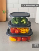 3'lü Saklama Kabı Seti Kare Erzak Kabı Bpa Free Derin Dondurucu için Uygun 250-500-1500 ml - 1