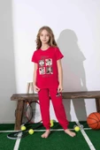 Kız Çocuk Mini Desenli Kırmızı Pijama Takımı - 2