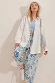 Kadın Keten Kumaş Oversize Gömlek - 4