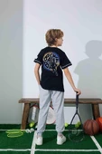 Erkek Çocuk Basketboll Desenli Siyah Pijama Takımı - 3