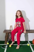Kız Çocuk Mini Desenli Kırmızı Pijama Takımı - 1