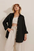 Kadın Keten Kumaş Oversize Gömlek - 2