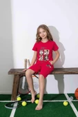 Kız Çocuk Mini Desenli Kırmızı Şortlu Pijama Takımı - 2
