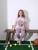 Kız Çocuk Mini Desenli Lila Pijama Takımı - 2