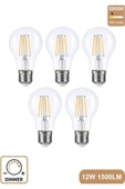 A60 Şeffaf 12W 3000K E27 Günışığı LED Dimmerli Ampul 5'li Erd-304 - 1
