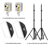 Gdx ML-Kit 2 COB LED Youtube Sürekli Video ve Fotoğraf Işık İkili Set + Gdx BW-6090 Softbox - 2