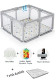 Playard Güvenli Bebek Ve Çocuk Oyun Alanı Oyun Parkı 120x120 Oyun Matı Topları Ve Yataklı - 1