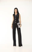 Kadın Kolsuz Yanları Şeritli Bol Paça Yelek Takım 0126-25 - 3