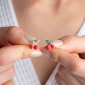 Vaoov 925 Ayar Gümüş Mineli Kiraz Küpe thumbnail 1