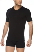 Erkek Siyah V Yaka Bambu T-shirt - 1